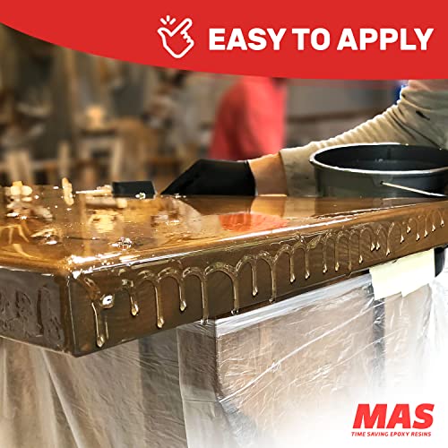 MAS Epoxies Table Top Pro Epoxy Kit, 1-Gallon, (0.5-Gal Part A + 0.5-Gal Part B) Crystal Clear Resin Casting for DIY Arts, Crafts, Countertops, Wood Tables, Tabletops, Bar Tops - size: 1 Gallon