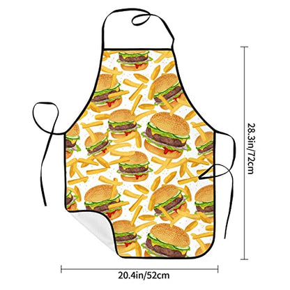 Mexican Floral Aprons, Waterproof Adjustable Apron for Kitchen Bbq with 2 Pockets, Gifts for Women Men - color: Delicious Burger and Fries