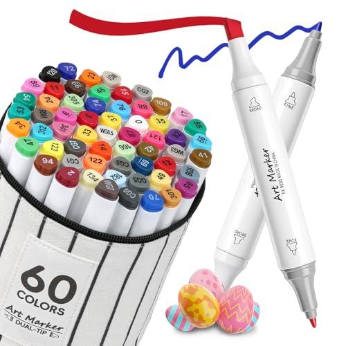 IONSGAKO 60 Colors Alcohol Markers Set,Dual Tip Coloring Markers for Adult | Markers Coloring Books No Bleeding, Art Markers for DIY Crafts Art Supplies Easter Gift Drawing Wood, Fabric, Canvas, Glass - color: 60 Colors