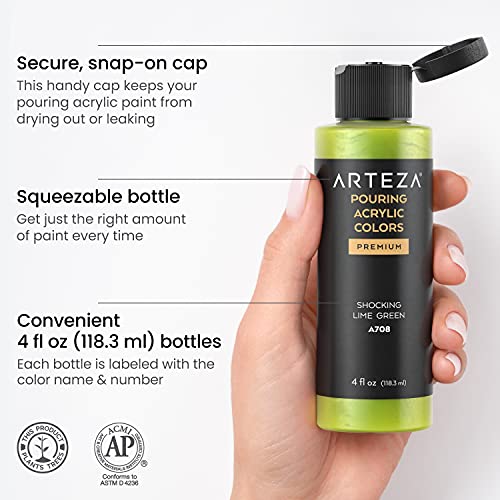 ARTEZA Iridescent Metallic Acrylic Paint, Set of 4, Sherbet Tones, 4 fl oz, High-Flow Paint for Canvas, Glass, Wood, Ceramics - style: 4 x 118ml (4 fl oz) Sherbet Tones