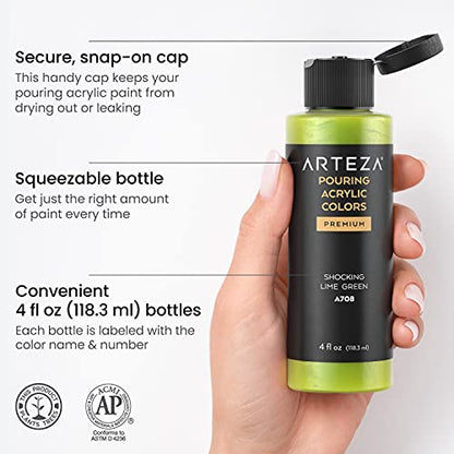 ARTEZA Iridescent Metallic Acrylic Paint, Set of 4, Sherbet Tones, 4 fl oz, High-Flow Paint for Canvas, Glass, Wood, Ceramics - style: 4 x 118ml (4 fl oz) Sherbet Tones