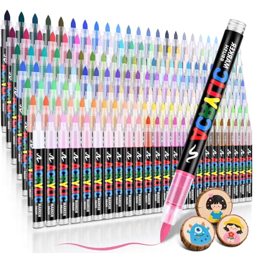 168 Colors Acrylic Paint Markers Brush Tip, Water-Based Acrylic Colored Paint Pens No-Bleed Coloring Markers with Direct-Liquid Ink Control, Waterproof Acrylic Paint Pens for Rock Painting, Wood - color: 168 Colors