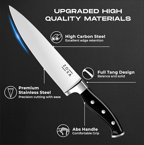 Kitchen Knife Set with Block, 15-Piece Stainless Steel Chef Knife Set, Kitchen Knives with Steak Knives, Honing Rod & Kitchen Scissors, Knife Block Set