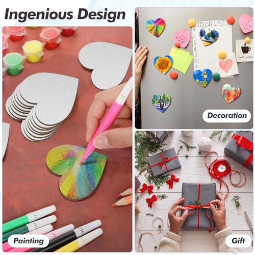 Engrowtic 50 Pcs Magnetic Painting Canvas Panel Mini Canvas Boards for Painting Mini Tile Art for Fridge Locker Art Crafts DIY(3 in,Heart) - size: 3 in, style: Heart