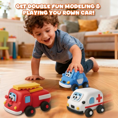 Air Dry Clay Kit for Kids - Pull Back Car Making, 3 Boxes Modeling Clay with Sculpting Tools, Base, Backing Board, Tutorial, Ultra Light & Soft, Non-Toxic & Safe, Creative DIY Arts and Crafts Toys - color: City Rescue Team