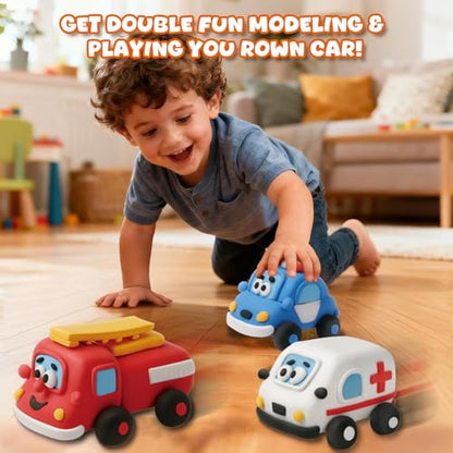Air Dry Clay Kit for Kids - Pull Back Car Making, 3 Boxes Modeling Clay with Sculpting Tools, Base, Backing Board, Tutorial, Ultra Light & Soft, Non-Toxic & Safe, Creative DIY Arts and Crafts Toys - color: City Rescue Team