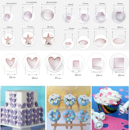 20 Pcs Cookie Cutters,Fondant Cake Cookie Plunger Cutter,Mini Plastic Biscuit Plunger Fondant Decorating Mold Heart Square Oval Circular Star Hexagon Cutters - color: Cookie Cutter