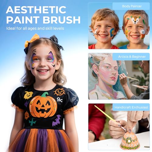 Nicpro 7pcs Face Paint Brush Set, Aesthetic Pastel Artist Paintbrushes for Body Face Painting, Acrylic Watercolor Oil Gouache, Professional Paint Brushes for Halloween Cosplay Party Makeup Kit - color: Pastel