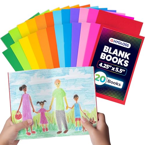 Hygloss Blank Books - Bulk 20 Pack – 4.25" x 5.5" A6 Assorted Colors – Paperback Blank Books for Kids to Write Stories, Doodle Art – Plain Drawing Sketchbook, Unlined Journal, Notebook Without Lines - color: Assorted Colors, style: 20 Books