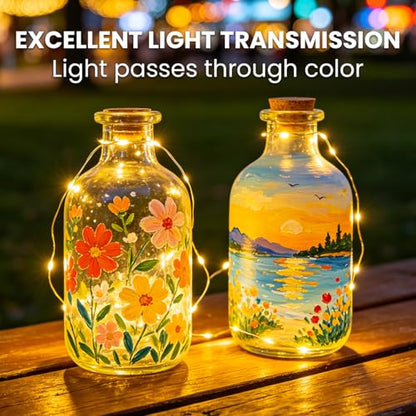 Artme 20 Colors Stained Glass Paint Set with 6 Brushes, Waterproof Permanent Acrylic Ceramic & Glass Painting Kit for Beginners and Artists Painting on Wine Glasses Ceramic Window(30ml/1oz)