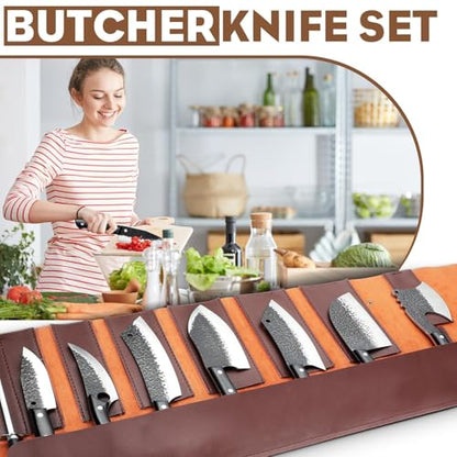 Golden Bird Butcher Knife Set - 13pcs Chef Knife Set Hand Forged Knives for Kitchen, Sharp Japanese Knives Sets for Meat Cutting, Camping, BBQ, Christmas Gifts for Men Women - size: 13.41inches