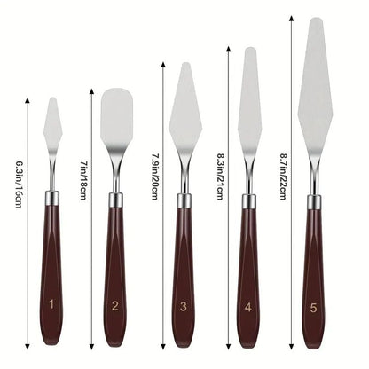 FUPUALL 5 Pieces Painting Knives Stainless Steel Spatula Palette Knife Oil Painting Accessories Color Mixing Set for Oil, Canvas, Acrylic Painting - color: Brown2