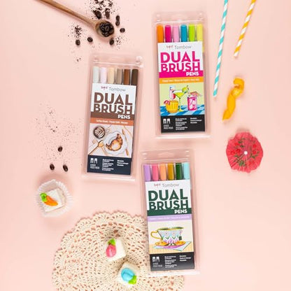 Tombow 56242 Dual Brush Pen Art Markers, Teatime, 6-Pack, Water-Based, for Hand Lettering, Watercolor, Fine Art, Illustrations