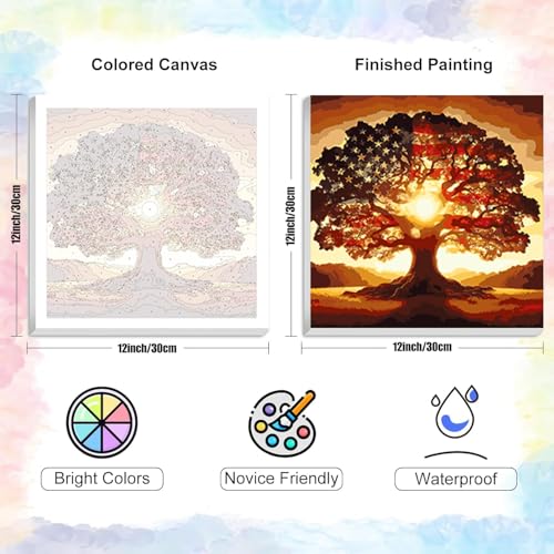 GOUOYANA Paint by Numbers for Adults and Kids Beginner, Tree of Life Painting by Number Kits On Canvas, Number Artist Paint by Number Kit DIY Oil Painting Acrylic Paints, Home Wall Decor Gift 12X16in