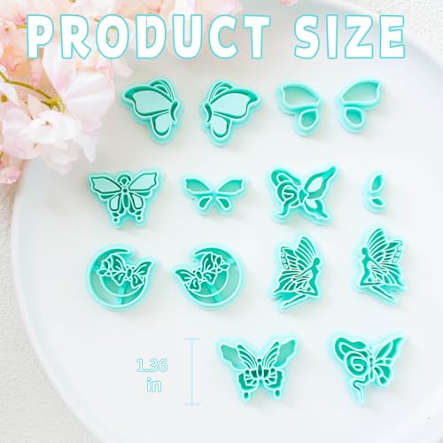 TAINSKY Butterfly Polymer Clay Cutters, 14 Shapes Earring Cutters for Polymer Clay Making