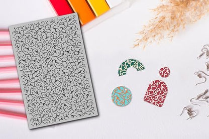 Swirls Polymer Clay Texture Mat for Earrings Jewelry Making, Filigree Flowers Clay Texture Sheets for Polymer Clay Projects Floral Stamps for Clay Earrings Tools