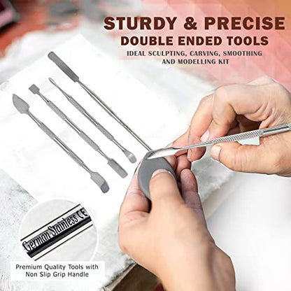 A2ZScilab - Stainless Steel Spatula Wax & Clay Sculpting Tool Carver Set, Carving Pottery Tools - Sculpture Shaper Polymer Modeling Tools for Clay, Pottery, Ceramics Artwork & Holiday Crafts (4PC) - style: 4PC