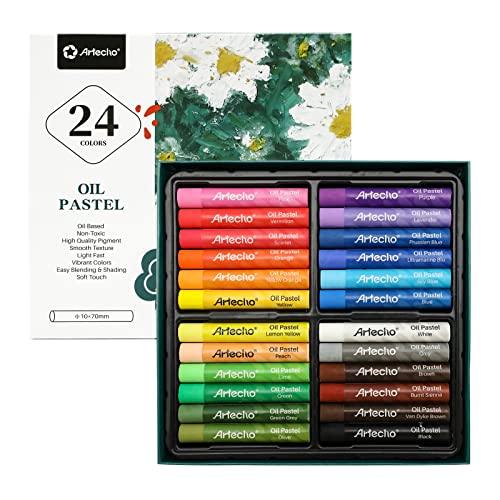 Artecho Oil Pastels Set of 24 Colors (10 x 70 mm) | Soft Oil Pastels, For Art Painting, Drawing, Blending, For Artists, Beginners, Students, Teachers - style: 24 Basic Colors