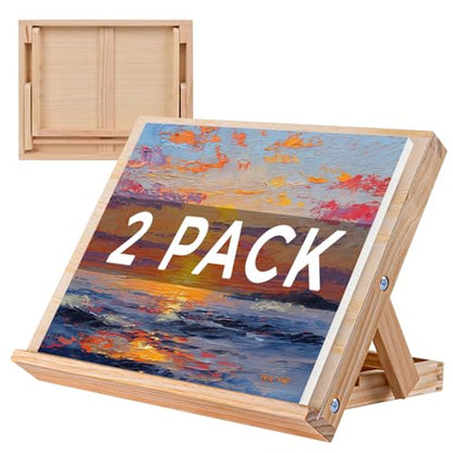 koseibal Art Easel for Painting, Tabletop Wooden Easel Stand，Adjustable Angle Portable Easel for Canvas, Ipad, Book, Artwords Display （2 Pack）