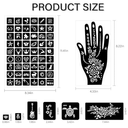 14 Temporary Tattoo Stencils, 4 Hand Tatouage 247 PCS Stencils Reusable Tattoo Stencil for Face Body Art Painting for Women Men Adults Kids - color: 14 sheets, 247pcs