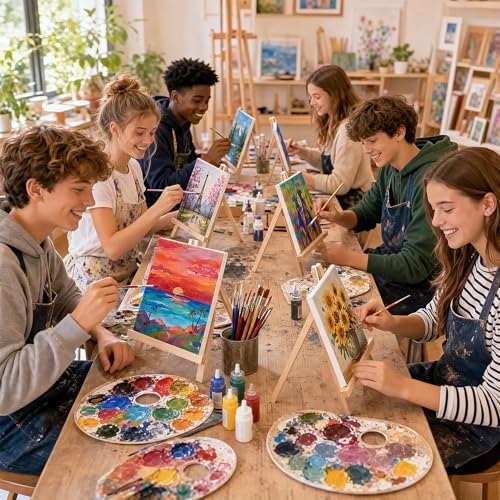 12 Pack 9 Inch Wooden Easel Stand for Painting, Tabletop Art Craft Easels for Canvas, Poster Board, Sign & Frame Display, Small Canvas Stand for Painting, Ideal for Art Party & Adult Artist - FUNLAVIE