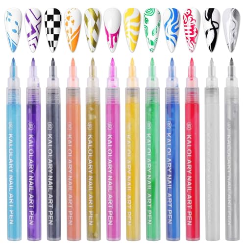 12 Color 3D Nail Art Pens Set, Kalolary Nail Point Graffiti Dotting Pen Drawing Painting Liner Brush for DIY Nail Art Beauty Adorn Manicure Tools - color: C