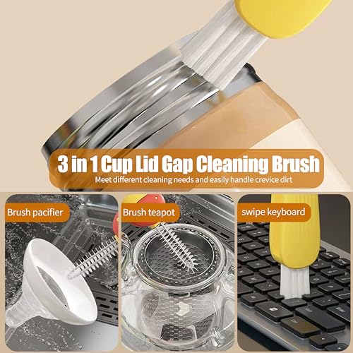 3 Pcs 3 in 1 Cup Lid Gap Cleaning Brush Multifunctional Bottle Cleaning Brush for Water Bottle Cup Lid Gap for Gaps of Various Containers - color: Yellow Blue(mushroom)