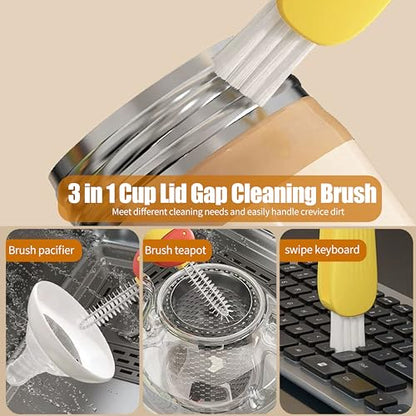 3 Pcs 3 in 1 Cup Lid Gap Cleaning Brush Multifunctional Bottle Cleaning Brush for Water Bottle Cup Lid Gap for Gaps of Various Containers - color: Yellow Blue(mushroom)