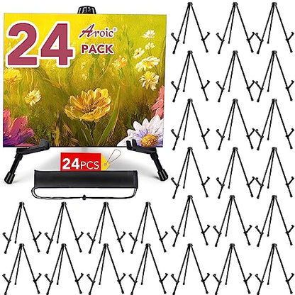 AROIC 24 Pack 14'' Tabletop Easels, Black Steel Table Top Easels for Display, Adjustable Portable Table Top Easel for Paintings, Signs, Posters,Frame Pictures(with 24 Bags) - style: 24P