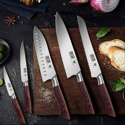 HOSHANHO Kitchen Knife Set with Block 18-Piece, Super Sharp High Carbon Stainless Steel Chef Knife Set, Professional Cutlery Knife Set with Sharpener - size: 18 Pieces Knife Set