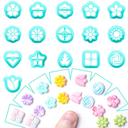 TAINSKY Floral Clay Earrings Cutters, 16 Shapes Flower Studs for Polymer Clay Jewelry, Small Clay Cutters for Earrings, Spring Clay Cutters for Polymer Clay Jewelry, Stud Clay Earring Cutters