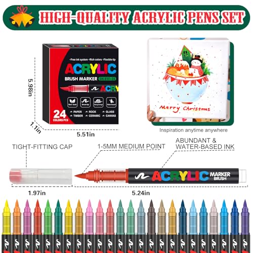 Amamao Acrylic Paint Markers, Soft Brush Tip Pens and Markers, Acrylic Paint Pens for Wood, Stone, Canvas, Glass, Fabric, Egg, Rock Painting and DIY Crafts Art Supplies (24) - style: 24 BOX