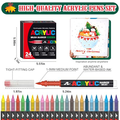 Amamao Acrylic Paint Markers, Soft Brush Tip Pens and Markers, Acrylic Paint Pens for Wood, Stone, Canvas, Glass, Fabric, Egg, Rock Painting and DIY Crafts Art Supplies (24) - style: 24 BOX