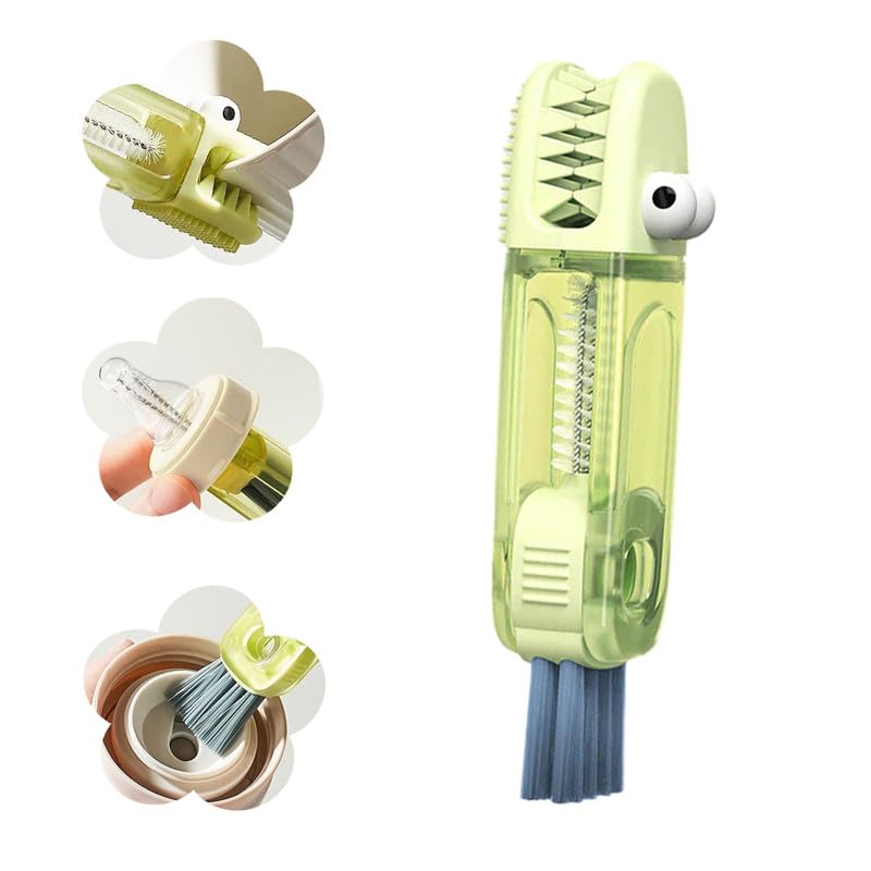 Moonboat 3 in 1 Cup Lid Cleaning Brush, 2024 New Portable Crevice Cleaning Brush Set for Baby Bottle Gap Tight Spaces Cup, Rotatable Cup Lid Cleaner Cup Mouth Scrubber, B-green - color: B-green