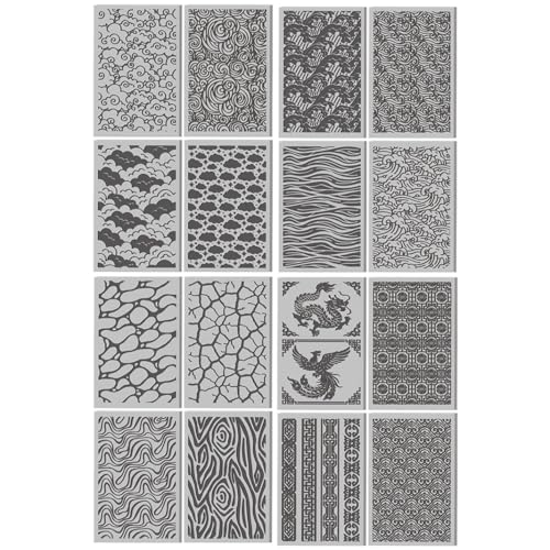 16 Pcs Ocean Waves Pattern Polymer Clay Texture Sheet Natural Clouds Patterns Rubber Clay Texture Mat for Polymer Clays Making Earrings Jewelry DIY Crafts, 4 × 2.5 Inch