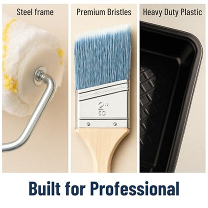 Bates- Paint Roller Kit, 19 pcs, Roller Set with Microfiber Sleeves & Frame | for Walls, Cabinets, Interior and Exterior Painting - style: Microfiber 9", 4", 11 pcs