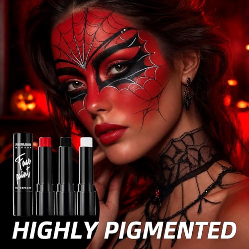 Black White Red Face Paint Sticks Waterproof Eye Black Smooth Smudge-proof Body Paint High Pigment for Sports Event Halloween SFX Makeup Vampire Devil Demon and Dramatic Effect Looks - color: Black White Red