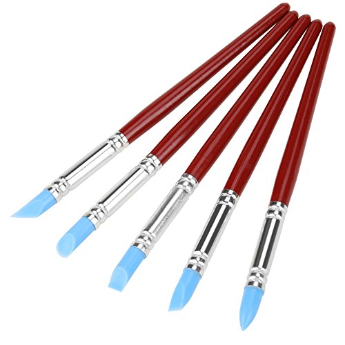 FTVOGUE Clay Modeling Tools, Premium Rubber Tip Silicone Brushes for Precision Carving Shaping and Sculpting Pottery DIY Artists Wood Handle 5pcs Set
