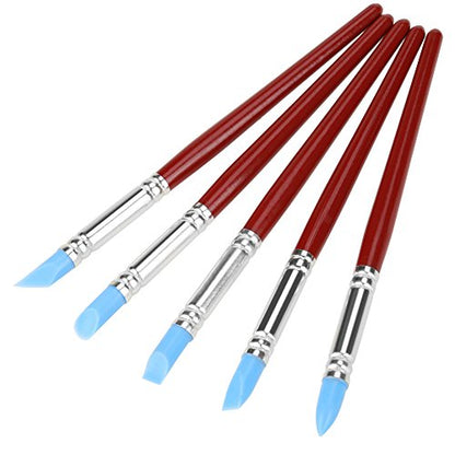 FTVOGUE Clay Modeling Tools, Premium Rubber Tip Silicone Brushes for Precision Carving Shaping and Sculpting Pottery DIY Artists Wood Handle 5pcs Set