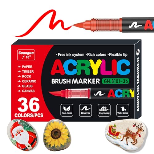 KsopiaVobs 36 Color Acrylic Paint Pens, Soft Brush Tip Acrylic Paint Markers,Quick-Drying Waterproof Acrylic Markers for Canvas, Rock Painting, Wood, Stone, Glass, Ceramic, Fabric Painting, DIY Crafts - color: 36 Color