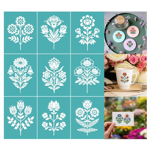 2 Sheets Vintage Floral Silk Screen Stencil, Daisies Tulips Self-Adhesive Silk Screen Printing Stencils Reusable Mesh Stencil for Painting on Wall, Wood, T-Shirt, Home Craft Decor - style: Vintage Floral