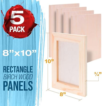 U.S. Art Supply 08" x 10" Unfinished Cradled Wood Panels for Painting, Studio 3/4" Deep (5 Pack) - Artist Depth Birch Wooden Wall Canvases - Mixed-Media Craft, Acrylic, Oil, Encaustic, Paint Pouring - size: 8" x 10"