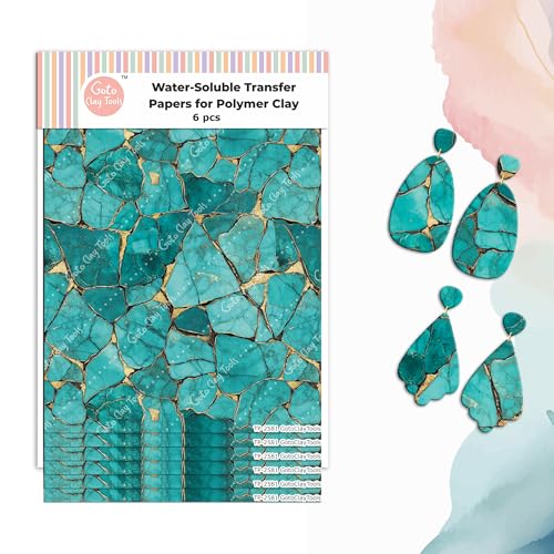 GOTO CLAY TOOLS Turquoise Stone Clay Transfer Paper – 6 Pcs, Transfer Paper for Polymer Clay, Turquoise Pattern Polymer Clay Transfer Sheet for Jewelry Making - color: Truquoise Stone Clay