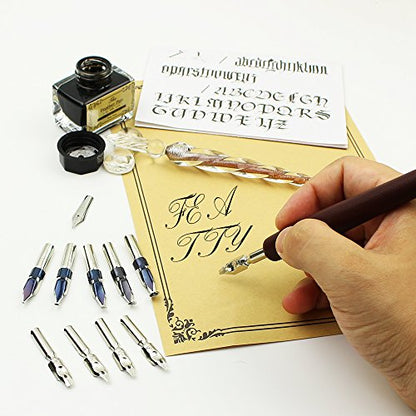 Calligraphy Pen Set - 15-Piece Kit - Glass Pen - 11 Nib & 1 Ink Set