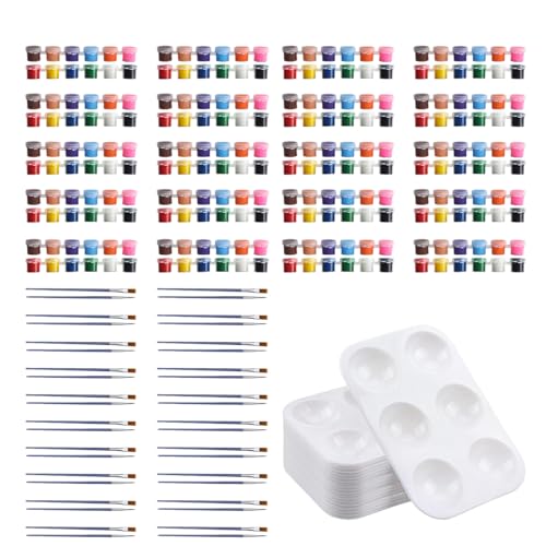 300 Pcs Mini Acrylic Paint Strips Set, 20 Pack 3ml 12 Colors Paint Bulk with 40pcs Brushes and 20 pcs Palettes, Adult Paint Set Waterproof Acrylic Paint Kit for Art Supplies