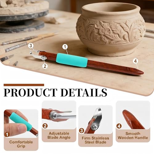 GtohHavea Professional Pottery Carving Tool with Durable Cutting Head, for Clay Sculpting, Sgraffito, Mishima & Ceramic Trimming (4Pcs)