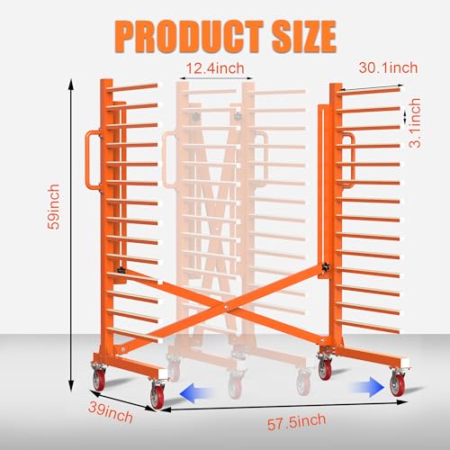GARVIN 15-Tier Paint Drying Rack with Wheels, Adjustable Width 12"-58", Heavy Duty Cabinet Door Drying Rack, 110 lbs Per Shelf, Space-Saving Metal Paint Rack for Workshop, Spray Booth, Factory