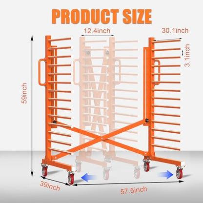 GARVIN 15-Tier Paint Drying Rack with Wheels, Adjustable Width 12"-58", Heavy Duty Cabinet Door Drying Rack, 110 lbs Per Shelf, Space-Saving Metal Paint Rack for Workshop, Spray Booth, Factory