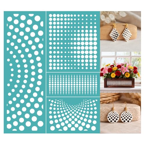 2 Sheets Dot Pattern Silkscreen Stencil, Polka Dot Wave Texture Self-Adhesive Silk Screen Printing Stencils Reusable Mesh Stencil for Painting on Wood, T-Shirt, Home Craft - color: Dot
