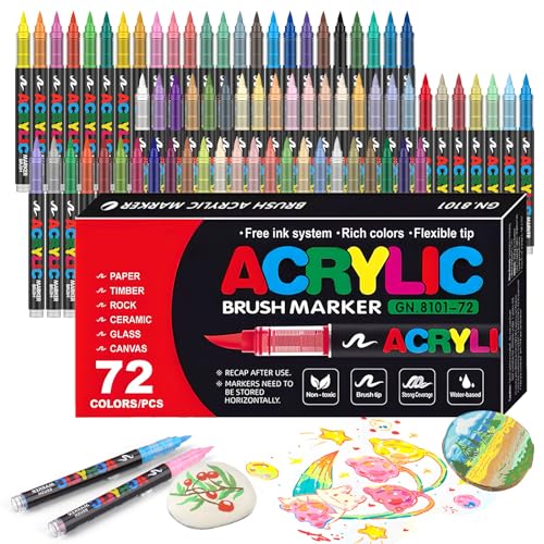 72 Colors Soft Brush Tip Acrylic Markers Set, Paint Pens for Rock, Wood, Fabric, Canvas, Glass, DIY Crafts, Waterproof Paint Markers, Vibrant Acrylic Pens for Artists and Art Projects - style: 72 colors